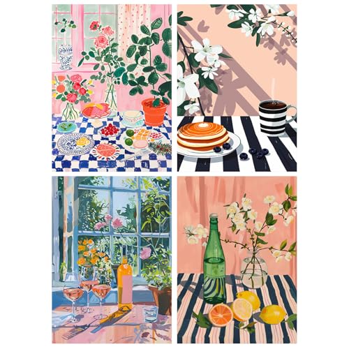 Yeaqee 4 Pcs Matisse Diamond Art Kits for Adults DIY Painting Aesthetic Wall Diamond Crafts Aesthetic Room Decor Cute Painting Pictures 5d Craft Wall Decor for Home 10 x 11.8''(Colorful Kitchen) - style: Colorful Kitchen