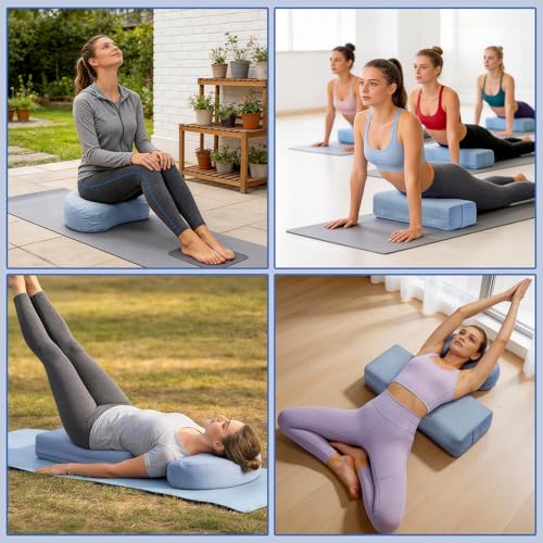 2 PCS Yoga Bolster Pillow, Rectangular Yoga Bolster Meditation Cushion with Removable Cover, The Head Pillows for Various Yoga Poses