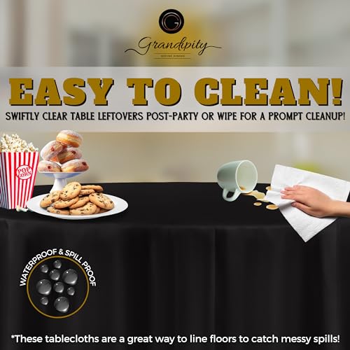 Grandipity Plastic Table Cloth Disposable 12 Pack 84" Round Black | Plastic table covers, durable disposable tablecloths, fade and tear-resistent table cover for party, event - color: Black, size: 84in. Round
