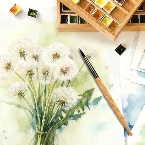 Round Watercolor Brush Size 6 - All-Purpose Squirrel Hair Brush for Watercolor, Acrylic, Ink, Gouache - Hand-Carved & Balanced Handle for Detailed & Washes - size: Size 6