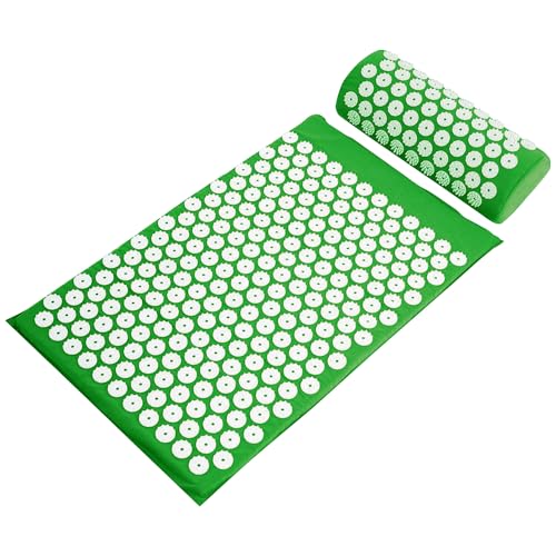 Fitvids Acupressure Mat and Pillow Set for Back/Neck Pain, Acupuncture Products to Relieve Muscle Fatigue, Improve Insomnia for Sedentary People, Acupuncture Eases Stress, Massage Mat, Green - style: Forest Green