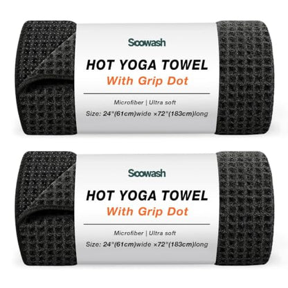 Hot Yoga Mat Towel, Non-Slip Grip Microfiber 24x72in - color: Black, size: 24 inch X 72 inch
