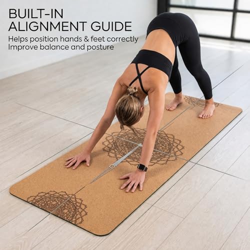 Workout Mat with Carrying Strap - 6mm Thick Cork Yoga Mat (72” x 24”) - Non-Slip Cork Mat for Home, Gym, Fitness & Hot Yoga - Lightweight, Cushioned, Durable & Sweat-Resistant by Fitby
