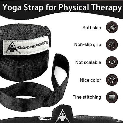 Stretching Strap Yoga Strap with Loops for Physical Therapy, Non-Elastic - color: Black