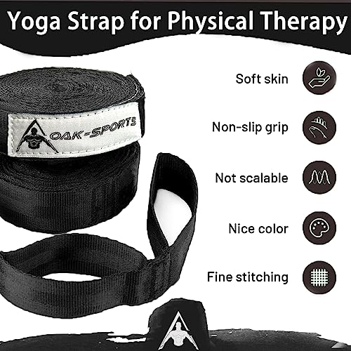 Stretching Strap Yoga Strap with Loops for Physical Therapy, Non-Elastic - color: Black+Black