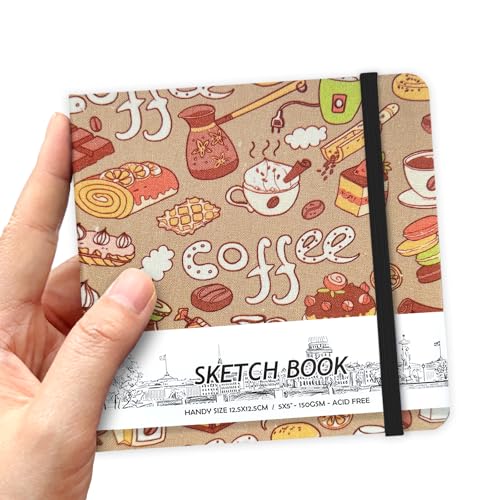 5" x 5" Hardcover Sketch Book,58 Sheets Hardcover Mixed Media Sketch Pad | PU Cover,150 GSM Acid Free Artist Drawing Paper,Travel Journal Blank Notebook for Adults Sketching,Illustration. - color: 150gsm Cloth-afternoon tea
