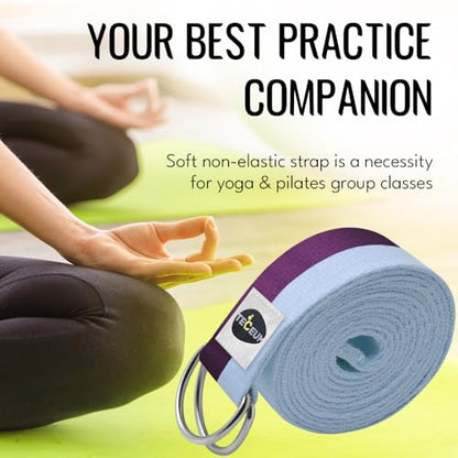 TECEUM 2 IN 1 Yoga & Mat Strap for Stretching – Cotton – 6/8/10 ft - color: Purple Blue, size: 10 ft