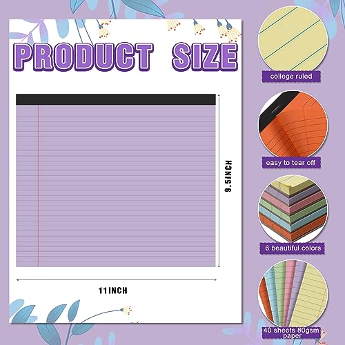 6 Pcs 11" x 9.5" Legal Pads College Ruled Notepad Landscape Notebook Horizontal Lined Notebook 80 Gsm Assorted Colors Paper Pastel Writing Pads for School Office, 40 Sheet (Bright Color) - color: Bright Color