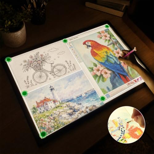 Buspher Magnetic A2 Light Board,25.2"x18.4" Large Light pad with US Adapter | Adjustable High Brightness diamond art light board,3 color light table,Side physical buttons,light board for diamond painting - size: A2