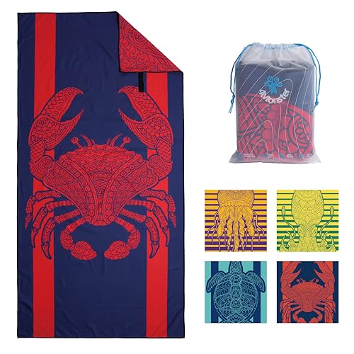 4Monster Quick Dry Beach Towel, Ultra Absorbent Microfiber Travel Towel, Lightweight & Compact for Beach, Swimming, Camping, Pool, Water Sports & Yoga - color: 01 Crab, size: 78.00" x 35.00"