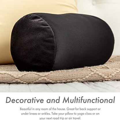 Microbead Bolster Neck Roll Pillow, 14x8 in Cylinder Tube, Black | Silky smooth face helps prevent sleep creases and hair breakage, light squishy support for head and shoulders, travel ready - color: Black