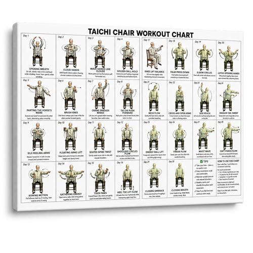 dzbBest Tai Chi Chair Workout Chart Canvas Wall Art, Gallery Wrapped, 16x24 | 29-Day Seated Exercise Guide • Solid Inner Wood Frame • Clear Step-by-Step Layout • Clean Frameless Edge Profile - color: Framed, size: 24"L x 16"W