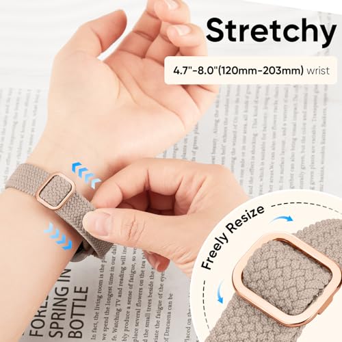 Slim Braided Stretchy Band Compatible with Apple Watch Bands Women | 40mm 41mm 42mm 38mm 44mm 45mm 46mm 49mm Thin Elastic Nylon Solo Loop Strap ,Wristband for iWatch Series 11 10 9 8 7 6 5 4 SE - color: MilkTea, size: 44/45/46/49mm