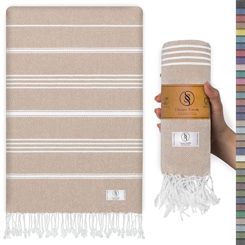 Ossano Turkish Beach Towel Absorbent & Quick Dry Oversized (39" x 71") - Decorative, Versatile and Functional as Yoga Mat, Picnic Blanket, Travel Blanket, Bath, Shower, Gym Towel - Beige - color: Beige