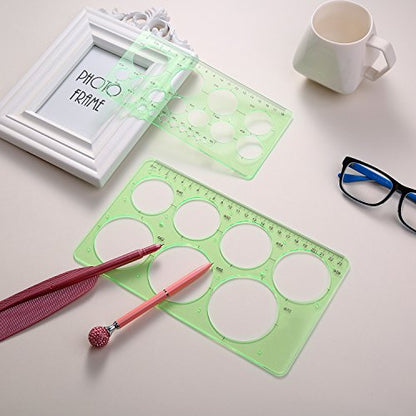 Hestya 3 Pieces Circle Template for Drawing 3 Sizes Circle Stencil Templates for Drafting Round Plastic Geometric Stencil for Office and School Building Formwork Drawings(Clear Green)