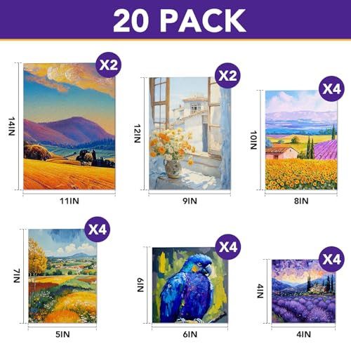 ESRICH Canvas Boards for Painting 20 Multi Pack Paint Canvas Panels 11x14, 9x12, 8x10, 6x6, 5x7, 4x4 Blank Canvases for Painting-Cotton Primed Painting Canvas for Acrylic, Oil, Gouache & Tempera - size: 20 Packs Canvas Panel - 6 Sizes