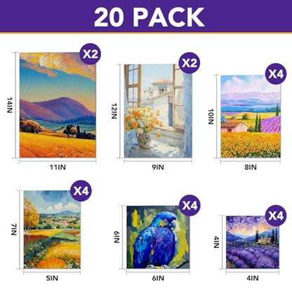 ESRICH Canvas Boards for Painting 20 Multi Pack Paint Canvas Panels 11x14, 9x12, 8x10, 6x6, 5x7, 4x4 Blank Canvases for Painting-Cotton Primed Painting Canvas for Acrylic, Oil, Gouache & Tempera - size: 20 Packs Canvas Panel - 6 Sizes