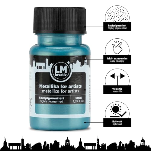 Metallic Acrylic Paint 1.69 fl oz - Turquoise - Premium Metallic Paint for Artists and Crafters. High Coverage, Lightfast & Durable. Ideal for Canvas, Wood, Ceramic & More - color: Turquoise