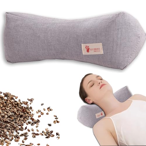 Neck & Cervical Pillows Buckwheat Pillow ，Neck Support Pillow Cervical Neck Roll Bolster Pillow，Neck Pain Relief for Back and Side Sleepers Round Pillows (Gray) - color: Gray