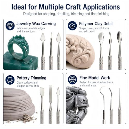 Wax Carvers Set Double Ended Dental Wax Modeling Sculpting Tools Dental Picks Polymer Pottery Clay Carving Tool Stainless Steel 12 Pieces