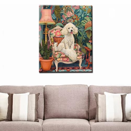 Tucocoo White Moyen Poodle on Couch Paint by Number Kit Beginner,Dog Paint by Numbers Bohemia Boho Painting Puppy Arts Craft on Canvas Unique Gift Art Crafts for Home 16''W x 20''H (Without Framed) - color: Artwork-08, size: 16''x20''(Without Frame)