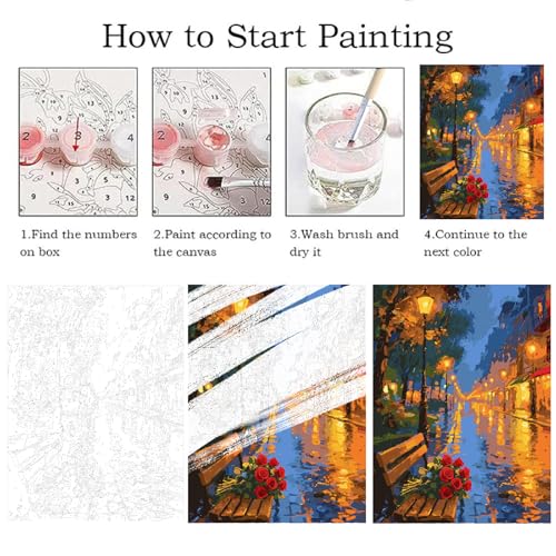 ZRIZQ Paint by Numbers Kit for Adults Beginner,Rose City Street,16x20 | Full set with wooden brushes,rolled canvas,rich paints.Calming activity.Beginner friendly.Just open and paint. - color: 16"X20"Rolled Canvas(Frameless)-Landscape 5
