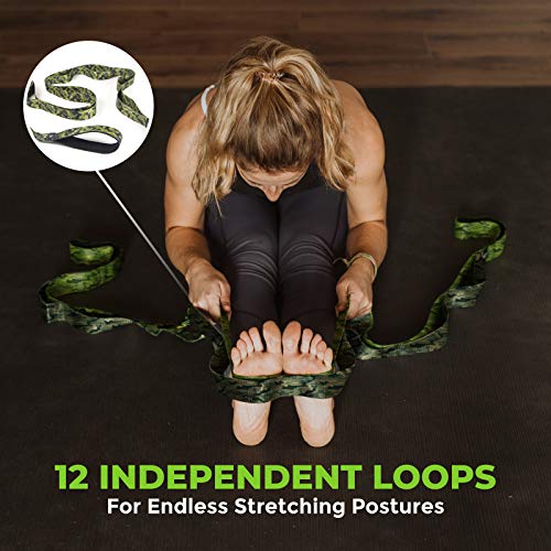 Gradient Fitness Stretching Strap for Physical Therapy, 12 Multi-Loop Stretch Strap 1.5" W x 8' L, Neoprene Handles, Physical Therapy Equipment, Yoga Straps for Stretching, Leg Stretcher. - color: Camo