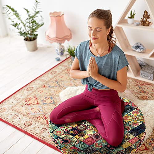 Mandala Meditation Cushion, Boho Meditation Mat, Meditation Pillows for Sitting on Floor, Cushions for Sitting in Home and Outdoor, Round Floor Pillows Cushion Seating for Yoga Accessories 22'' X 22'' - color: 04.mandala Meditation Cushion-2, size: 22x22