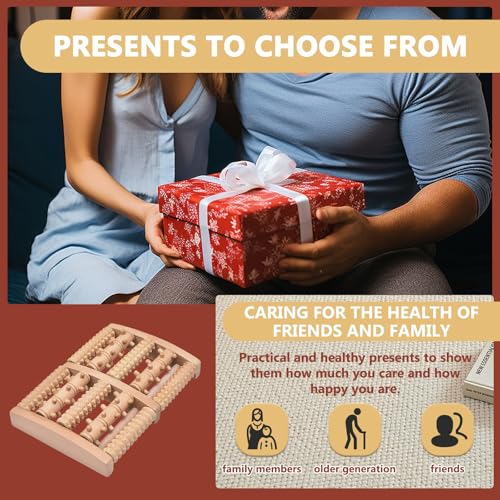 Wooden Foot Massage Roller, Wood Foot Roller for Plantar Fasciitis, Manual Physical Foot Therapy Roller Massage Tools for Feet Pain Relief Muscle Relaxation Men Women Elderly (5 Row Dual Gear)