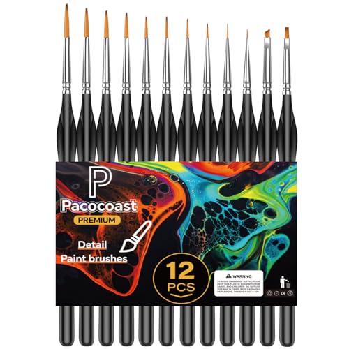 12Pcs Detail Paint Brushes Set for Miniature Fine Art Painting | Triangular handles for acrylic, watercolor & oil paints. Great for crafts, models, figurines, face paint & paint-by-number - color: Silver, Black