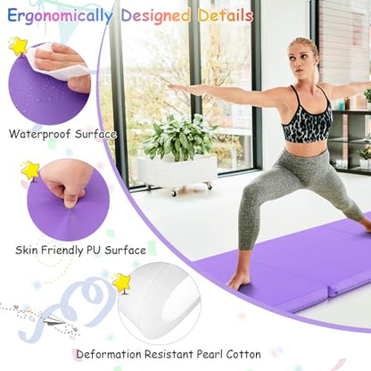 Giantex 6'x 2' Gymnastics Mat, 2" Thick Folding Tumbling Mat with Hook and Loop Fastener, Foldable Gym Mat with Carrying Handles, Cheer Mats for Kids Adults Home Exercise Aerobics Fitness - color: Purple