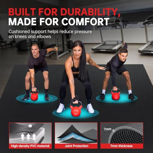 GymCope Large Exercise Mat for Home Workouts, 12x6/10x6/9x6/8x6/7x5/6x4 ft - color: 7'*5'Black
