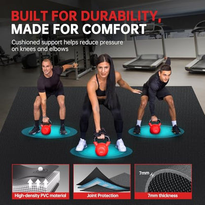 GymCope Large Exercise Mat for Home Workouts, 12x6/10x6/9x6/8x6/7x5/6x4 ft - color: 6'*4'Black
