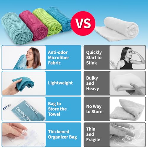 YESLIFE 4-Pack Cooling Towels (40"x 12"), Cooling Neck Wraps, Ice Towel - color: Light Blue, Green, Lake Blue, Pink