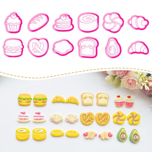 Xaekicr Bakery & Food Theme Polymer Clay Cutters Set - 12pcs Miniature Shapes Including Croissant, Burger, Avocado, Cupcake, Bread & Toast for DIY Earring Jewelry, Soft Clay Crafts & Scrapbooking - color: S color
