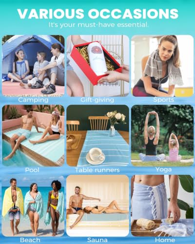 6 Pack Turkish Beach Towels Quick Dry Sand Free Oversized Bath Pool Swim Towel Extra Large XL Blanket Adult Travel Cruise Accessories Must Haves Clearance Stuff Necessities Vacation Essentials - color: Thinner Aqua, size: 72 x 36 inch