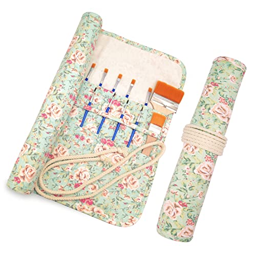 Funny live Paint Brush Holder Art Supplies, Artist Brush Holder & Storage Organizer Roll-Up Case Bag, Protect Acrylic Oil Watercolor Paintbrushes (Pink Rose 20 Slot Pockets) - color: Pink Rose 20 Slot Pockets