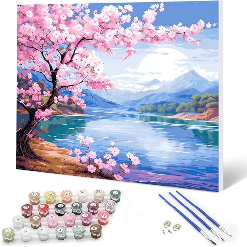Auremi Landscape Paint by Number Kits with Framed, DIY Flower Paint by Number Canvas for Adults, Easy Acrylic in Canvas with Brushes for Decor 20x30cm - color: Paint by number 009