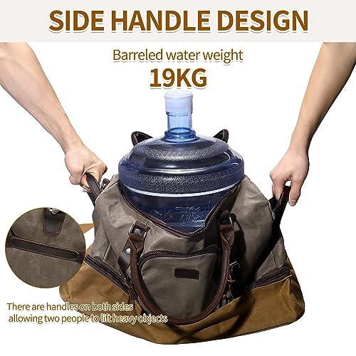 Nerlion Green Large Weekender Overnight Duffel Bag with Shoe Compartment and Leather Accents - color: Green