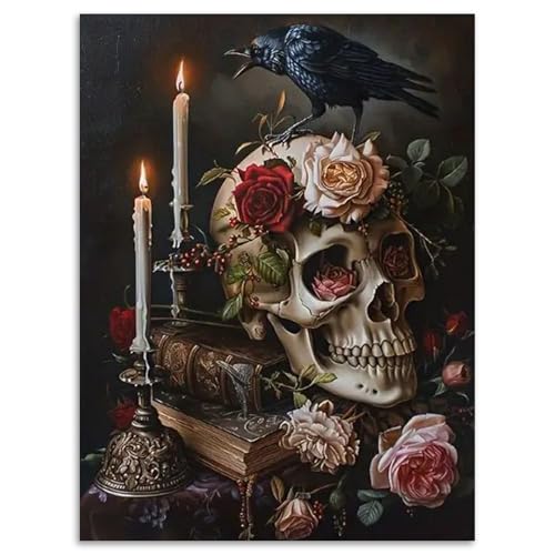 Skull Diamond Art Kits for Adults Beginners 12x16 in, DIY Craft Gift | Skeleton Book Diamond Painting Kits for Adults, Stress Relief, Home Wall Decor, 5D Full Round Drill Gem Art - color: DP-US05