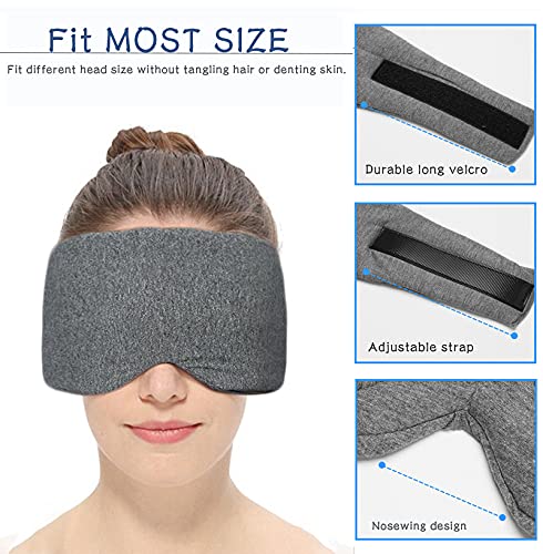 SUWEISHI 2 Pack 100% Cotton Ultra Soft Sleep Mask, Zero Pressure Natural Smooth Eye Cover with Adjustable Strap, Ultimate Sleeping Aid, Blocks Light, Comfortable Blindfold for Airplane/Nap/Travel - color: Gray+black