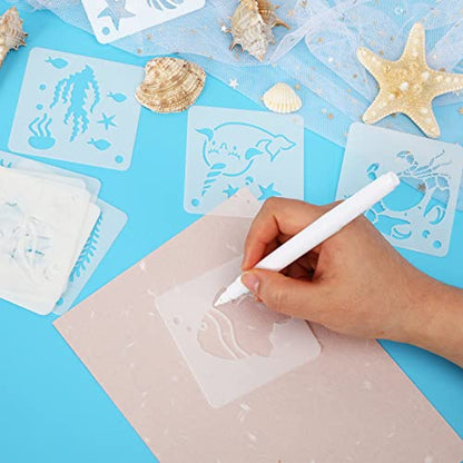 Augshy 56 Pieces Small Summer Sea Ocean Beach Stencils for Painting Crafts | Plastic, Kids Wall Floor Home Decor, Drawing Rock Painting Scrapbooking, Reusable Marine Animal Pattern Shapes, 3 Inch - style: Ocean Creatures