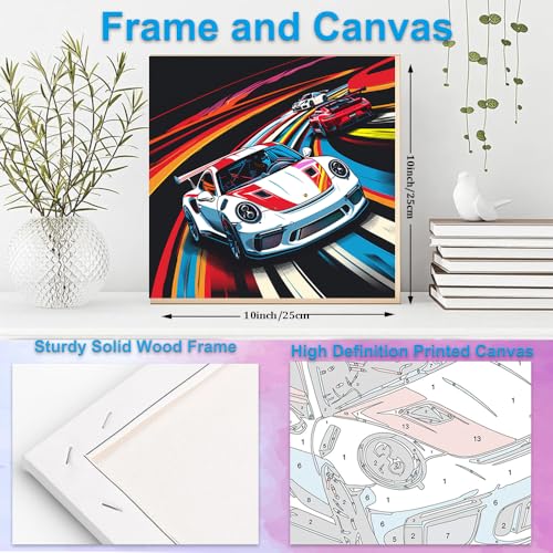 Artunion Framed Paint by Numbers Kit for Adults Beginners & Kids Ages 8-12,Racing Car Paint by Number with Frame,Car Lovers Paint by Numbers Kit on Canvas 10 * 10 Inch Without Easel - color: ZXT-341-F