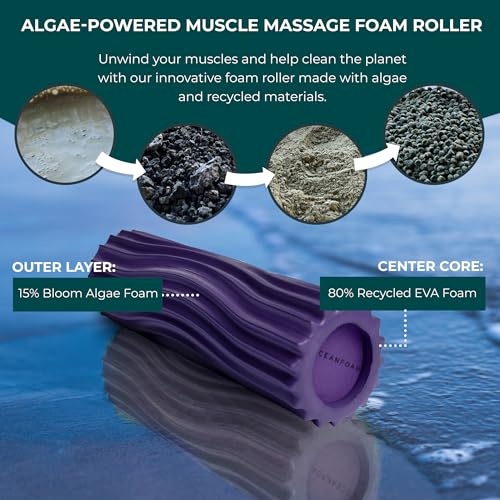 Oceanfoam Ripple Travel Foam Roller (11" x 3.35") Firm Mini Foam Roller for Physical Therapy, Deep Tissue Massage, Back Pain - High Density, Ergonomic Wave Textured - Yoga, Pilates, Exercise (Purple) - color: Purple