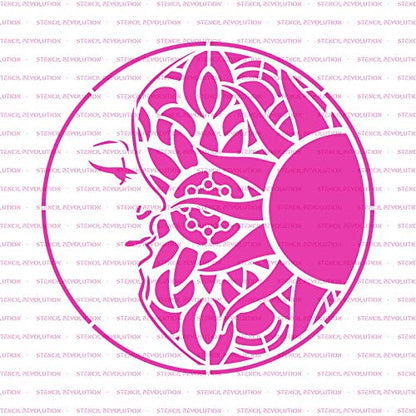 Mandala Sun and Moon Stencil - Sun & Moon Mandala Templates, Boho Stencils - size: 35"x35"