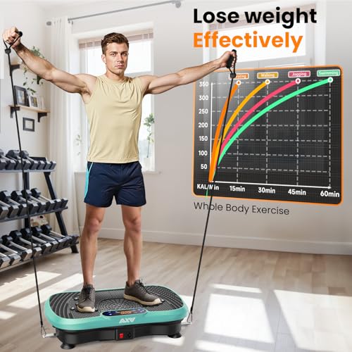 AXV Vibration Plate Fitness Platform Exercise Machine Body Vibrating Board | Curved Design Powerful 200W Bluetooth Oscillating Shake Plate for Lymphatic Drainage Recovery Whole Body Toning With Handles - color: SLIM.GREEN
