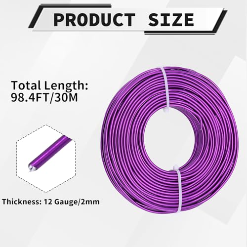 12 Gauge Aluminum Craft Wire, 100 Feet 2mm Bendable Metal Wire for Jewelry Making, Sculpting and Floral Design, Soft Armature Wire for DIY Crafts (Purple) - size: 12 Gauge(2mm), style: Purple