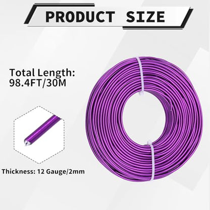 12 Gauge Aluminum Craft Wire, 100 Feet 2mm Bendable Metal Wire for Jewelry Making, Sculpting and Floral Design, Soft Armature Wire for DIY Crafts (Purple) - size: 12 Gauge(2mm), style: Purple