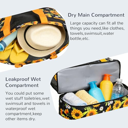 Mesh Tote Beach Bag with Leakproof Wet Compartment - color: Sunflower