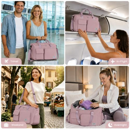 FIORETTO Women's Gym Duffle Bag with Shoes Compartment, 30L Capacity, Ideal for Travel, Gym, Sports, Duffel, Weekender - color: Grayish Pink, style: Gym Bag
